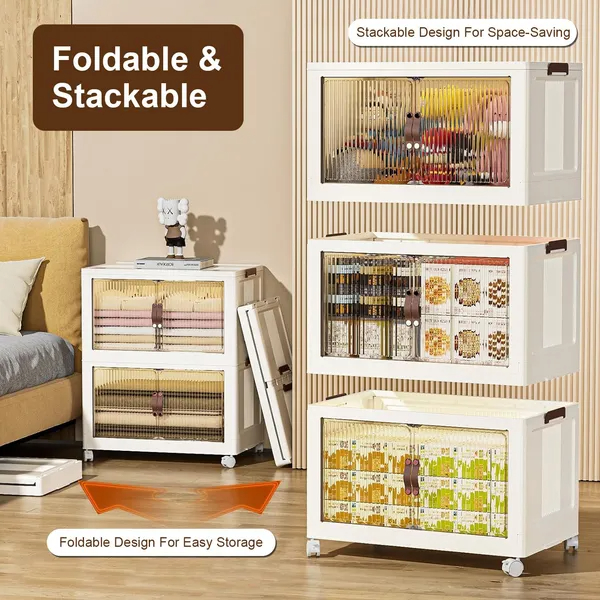 3Pcs Foldable Storage Bins With Lid Front Magnetic Door 
